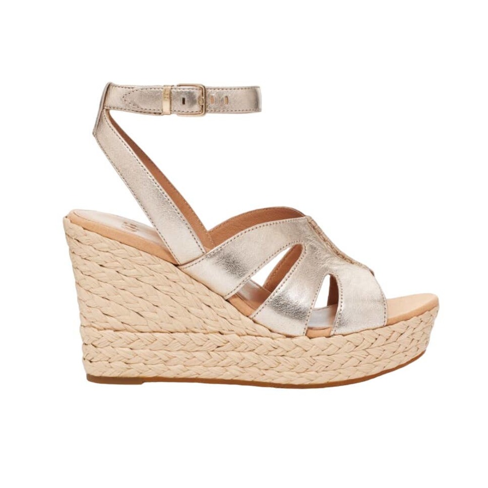 Ugg CAREENA Metallic Gold Raffia Wedge Platform Sandals | Womens 10 NEW - Picture 2 of 5